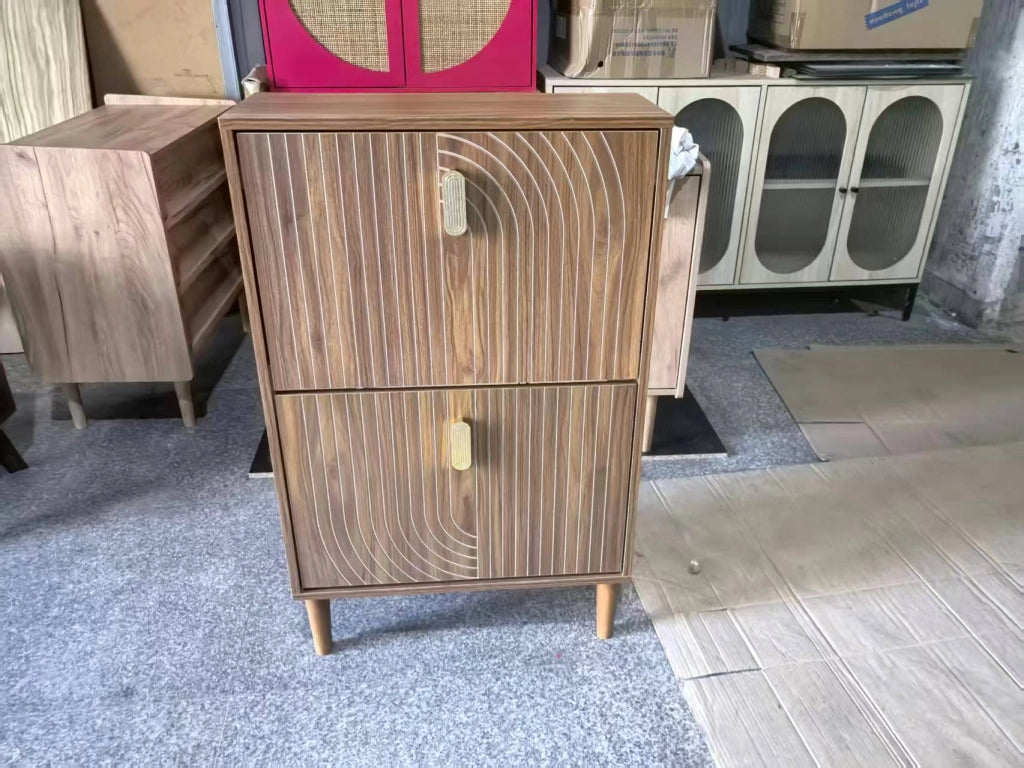 Scarpiera con 2 ante a ribalta e ripiani regolabili, maniglie in metallo, per ingresso, marrone, 93 × 54 × 12,5 cm