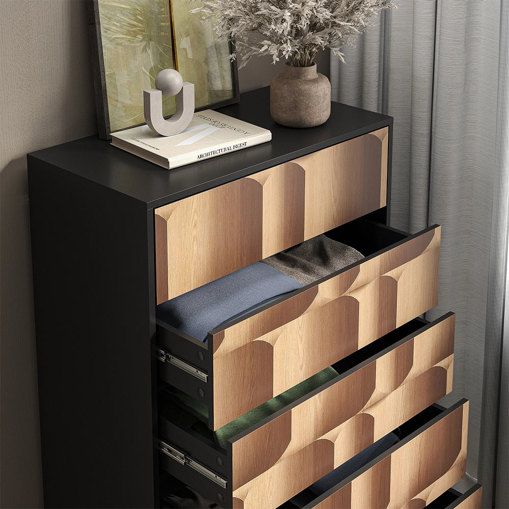 Vicco Cassettiera Nero/quercia 76 x 120 cm con 5 cassetti