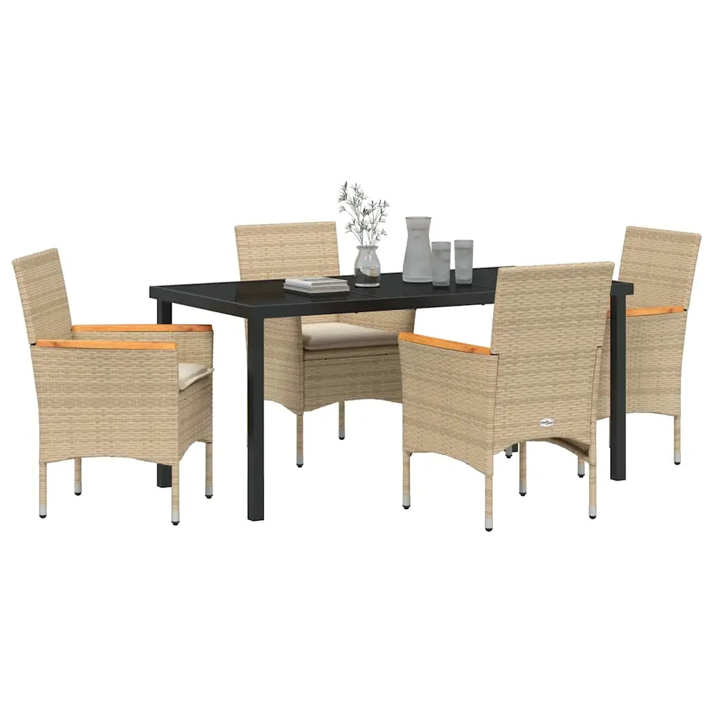 Set da Pranzo per Giardino con cuscino 5 pcs Beige polyrattan