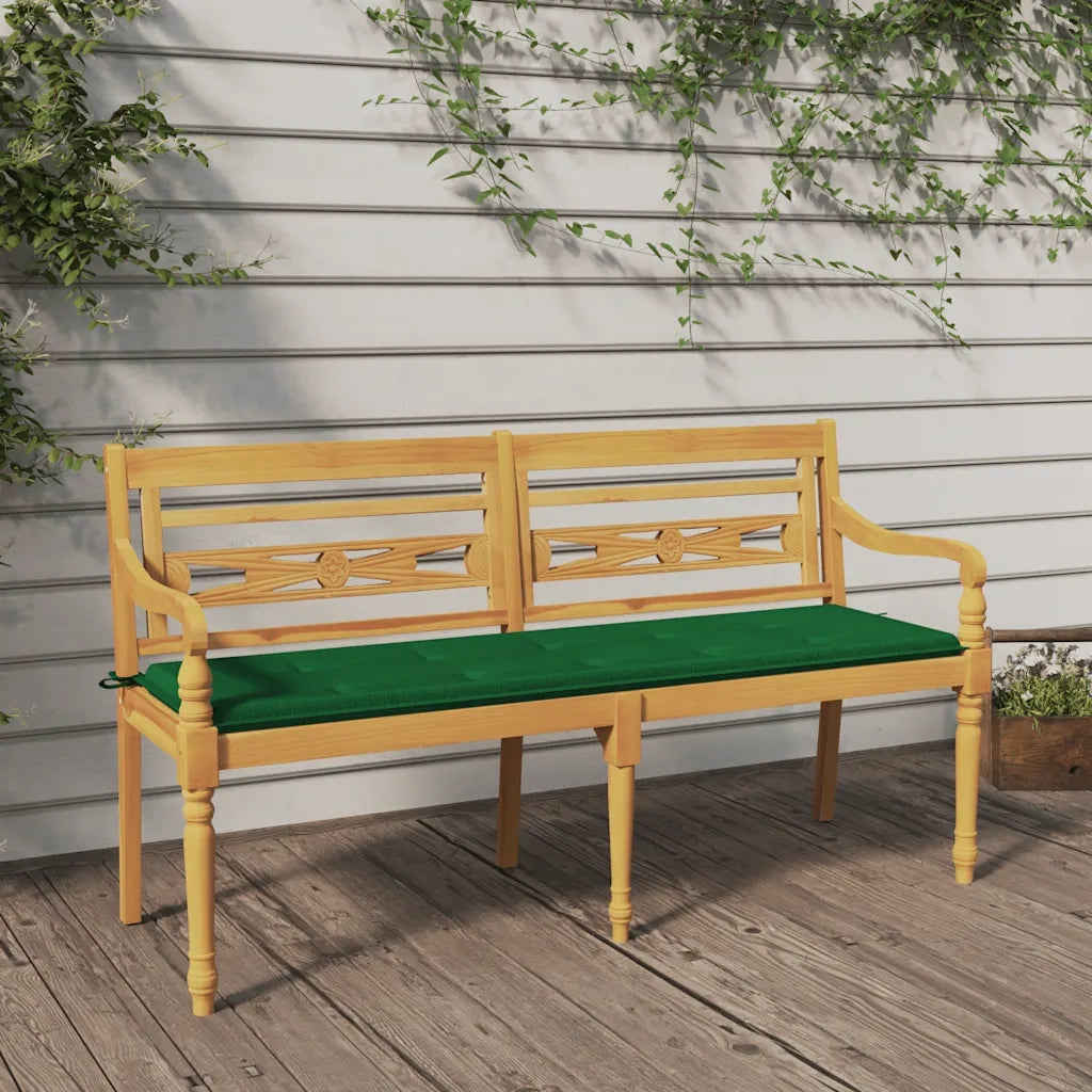 Panca da Giardino | Panchina Batavia con Cuscino Verde 150 cm Legno Massello Teak