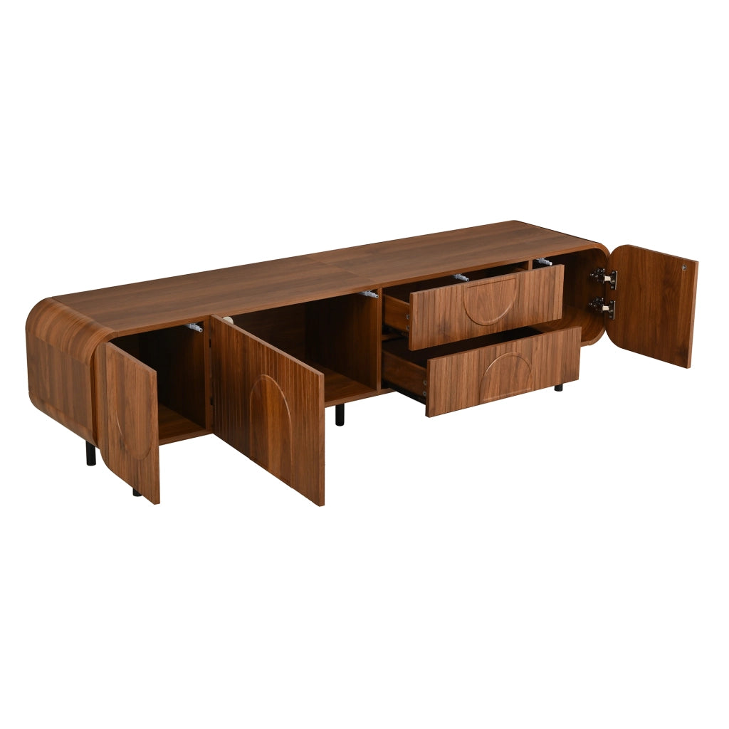 Mobile TV 180 cm in MDF con 3 ante; 2 cassetti e gambe in metallo; noce