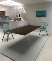 Tavolo Snooker Allungabile 200/300x100 cm in Rovere Termocotto impiallacciato con gambe in vetro temperato extra trasparente - Design