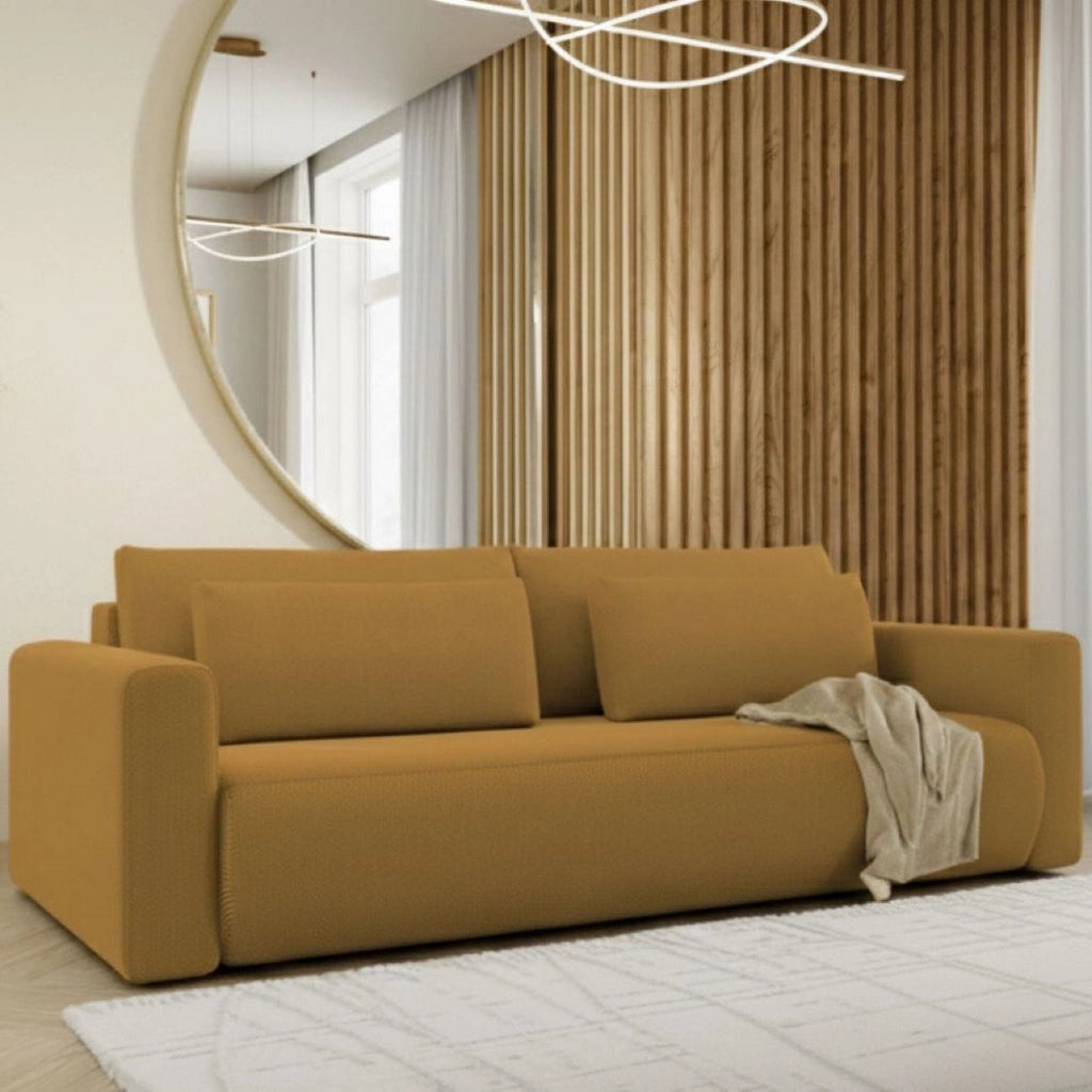 Erbezzo, Divano Letto 2 Posti Contenitore, 240x105 cm Giallo