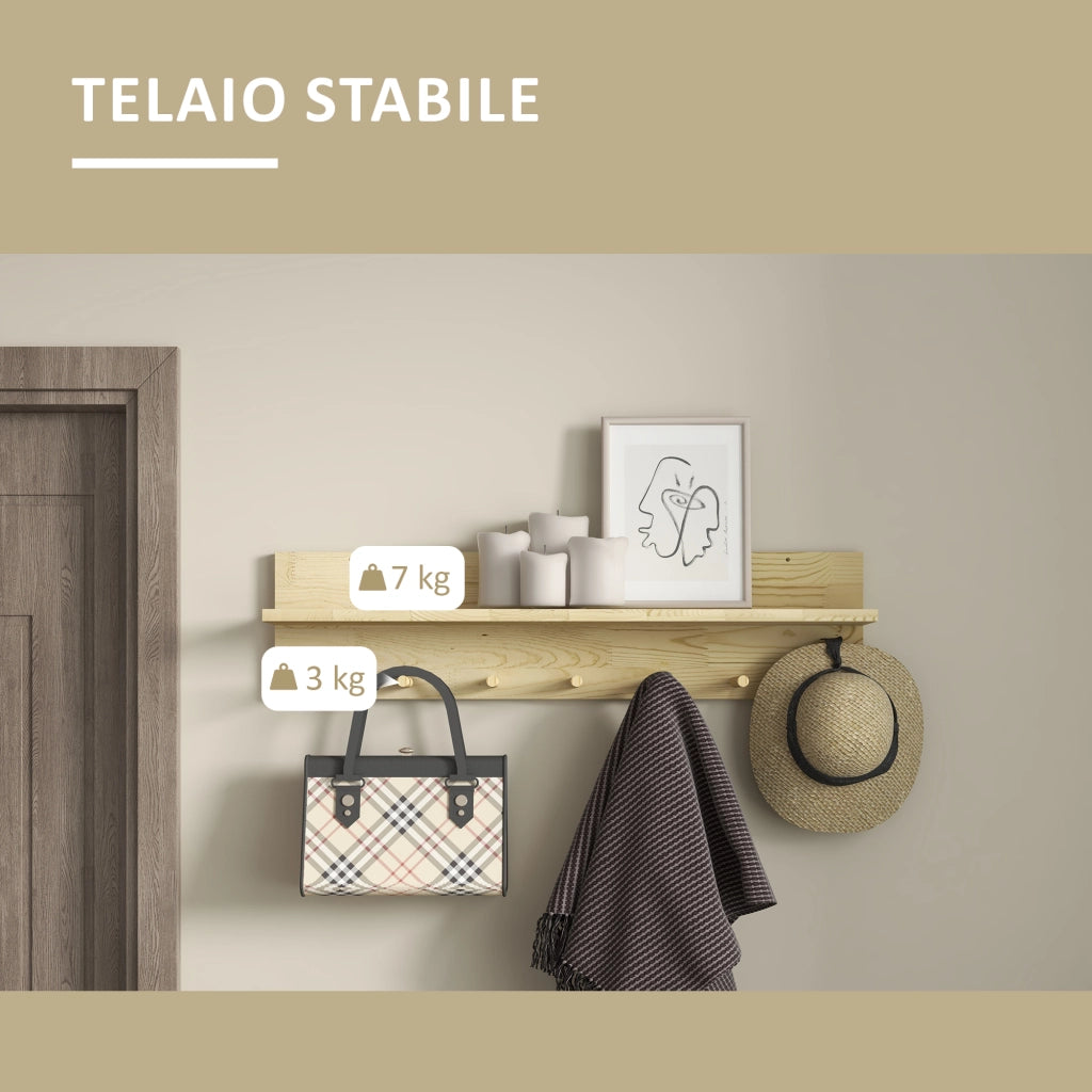 Appendiabiti da Parete con Mensola in Legno ¨C zephmum ¨C Bianco 80x12x20 cm