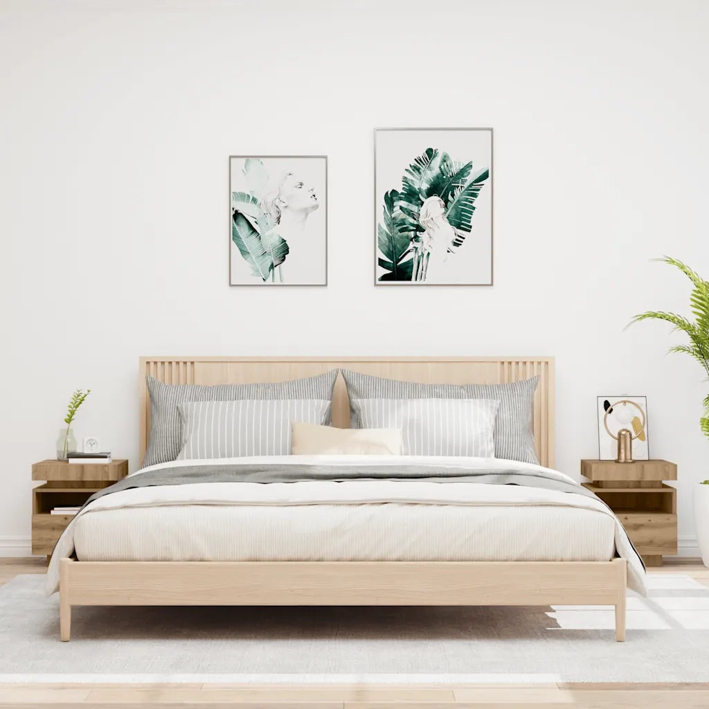 Set di 2 Comodini | Armadio da Notte | Mobiletto da notte con Luci LED Rovere Artigianale 40x39x48,5 cm