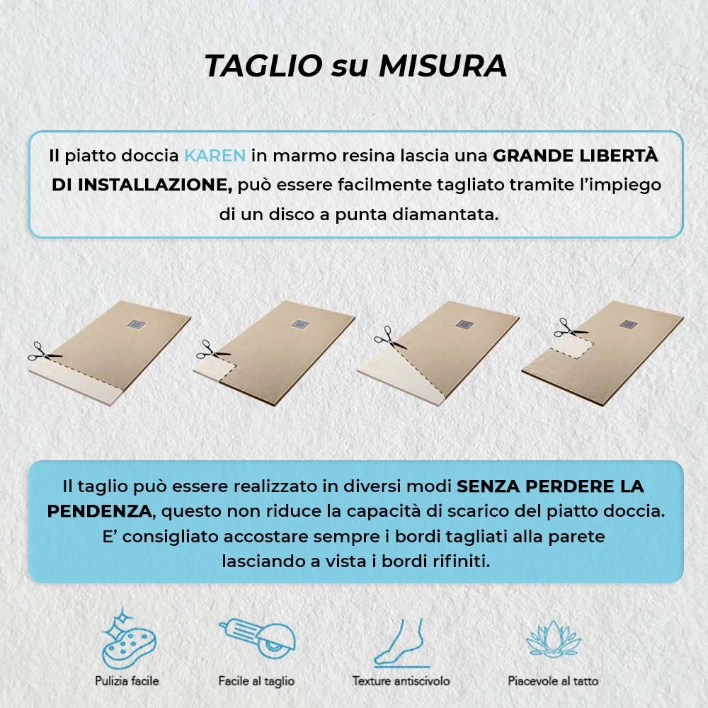 Piatto doccia in resina 80x170 rettangolare Karen pietra tortora