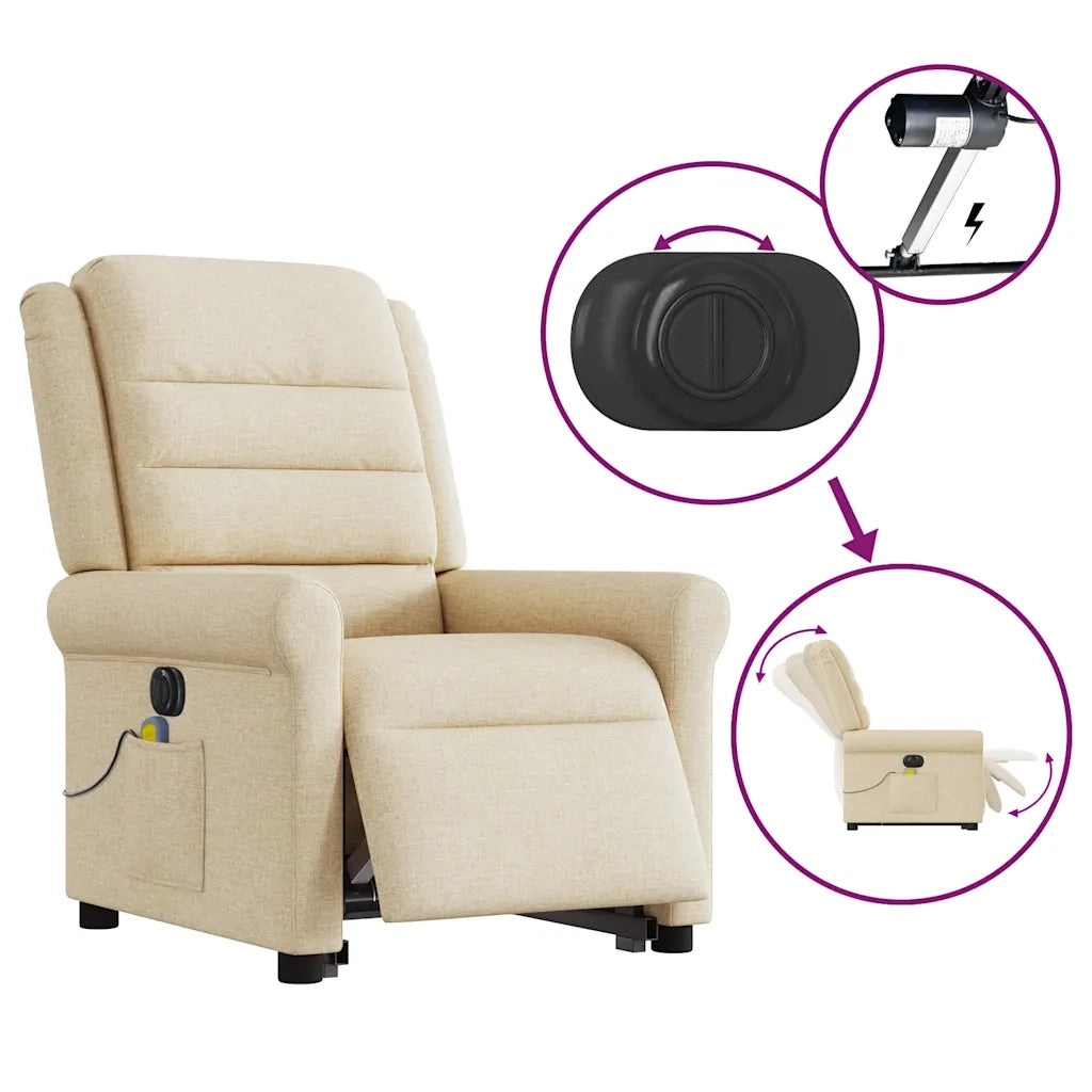 Poltrona Alzapersona Massaggiante Elettrica Crema in Tessuto 3303352