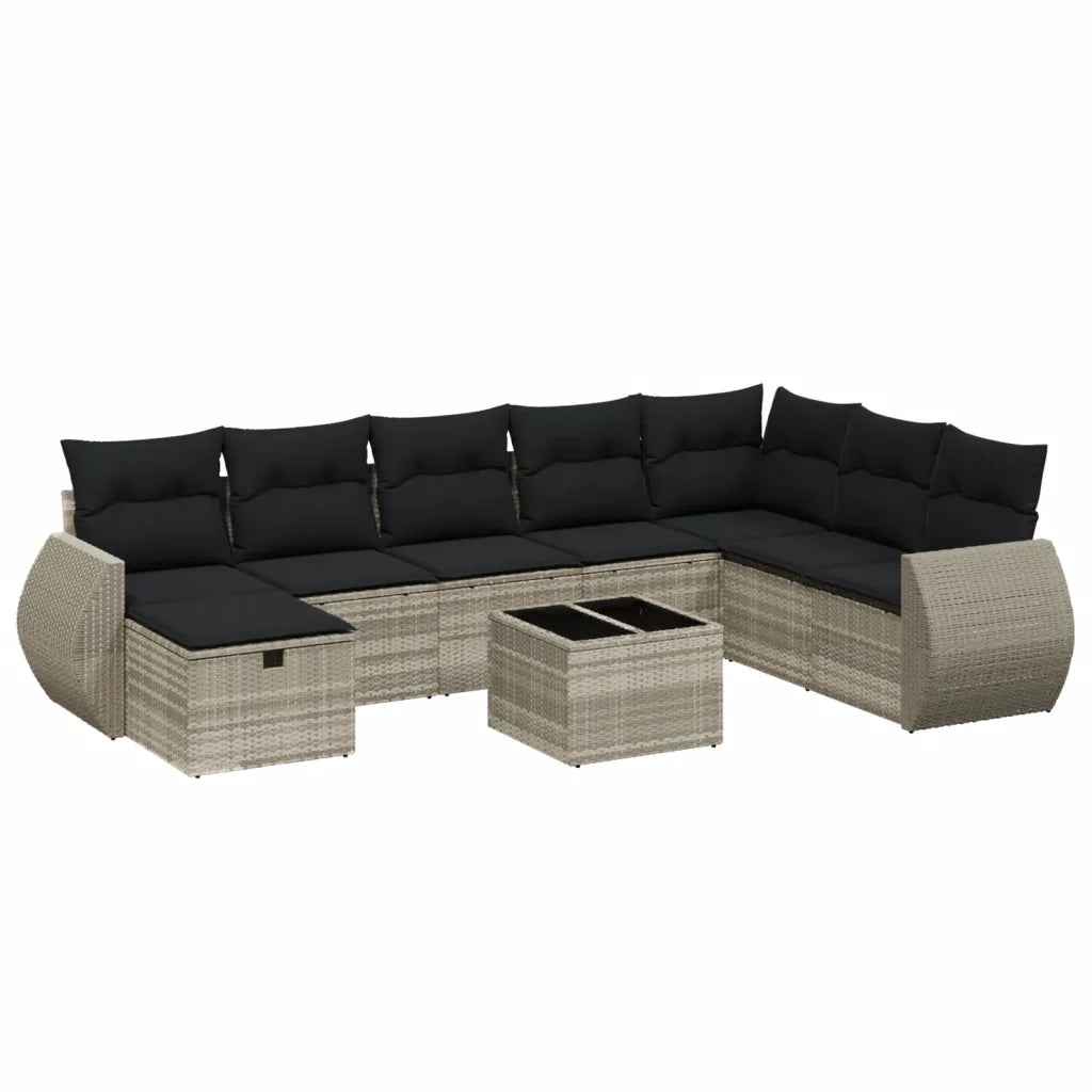 Set Divano da Giardino 9pz con Cuscini Grigio Chiaro Polyrattan 3264218