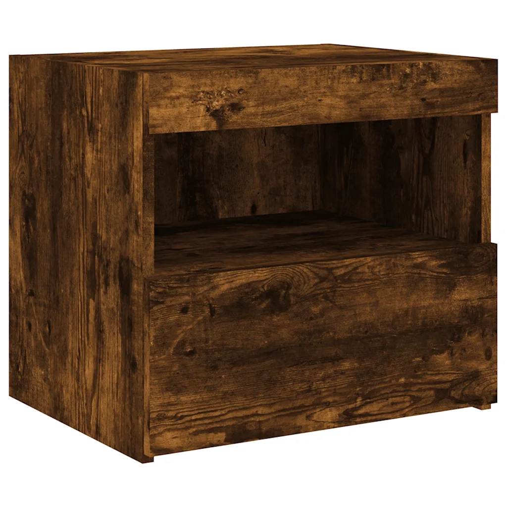 Set di 2 Comodini | Armadio da Notte | Mobiletto da notte con Luci LED Rovere Fumo 50x40x45 cm