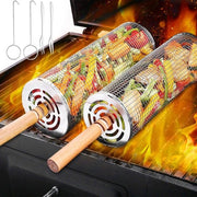Grill per verdure a rullo in acciaio inossidabile con maniglia in legno - 2 pezzi