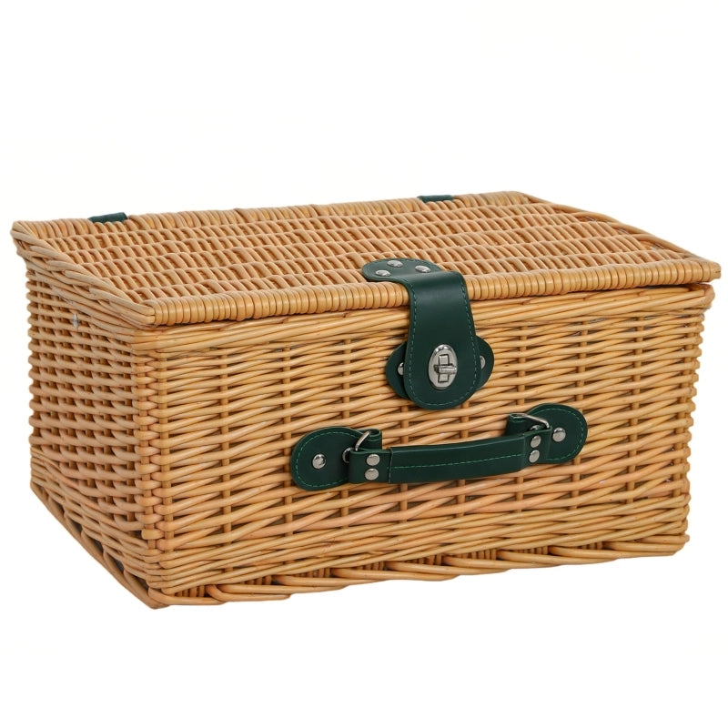 Cestino da picnic in salice per 2 persone con scomparto termico e set stoviglie, marrone