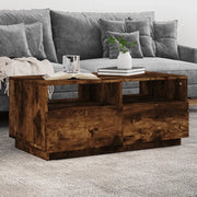 Tavolino da Soggiorno con Luci LED-Tavolino da Salotto-Tavolo Rovere Fumo 90x49x40 cm