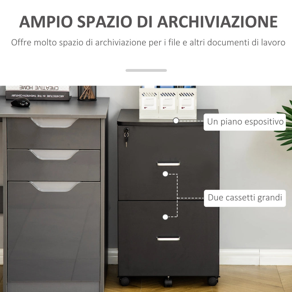 EasyComfort Armadietto da Ufficio con 2 Cassetti e 5 Ruote, Schedario in MDF e Truciolato, 43x45x72 cm, Nero