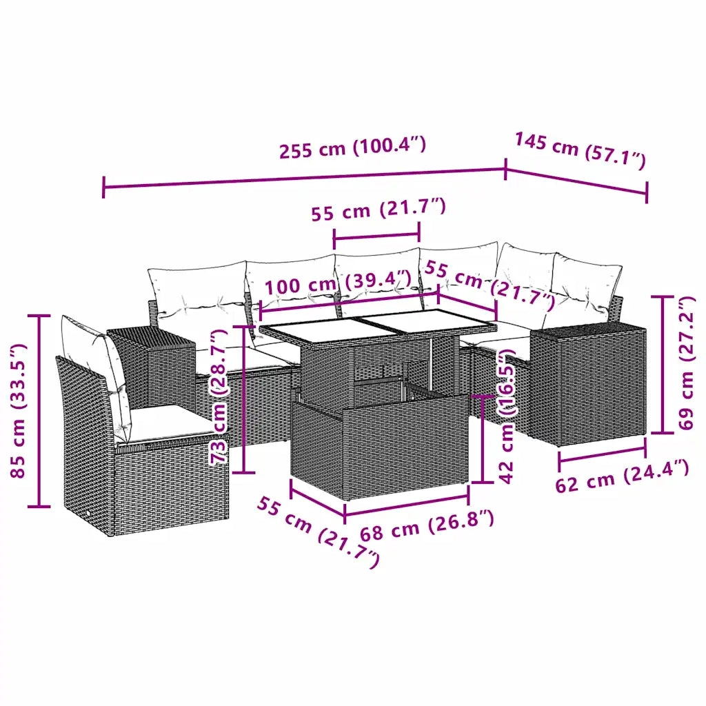 Set Divani da Giardino con Cuscini 7pz Nero Polyrattan