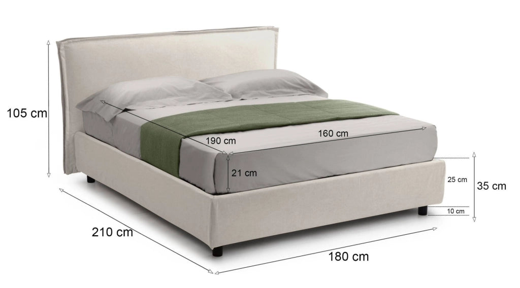 Letto Matrimoniale Bruzolo, Letto Matrimoniale Materasso Incluso Made in Italy, Beige