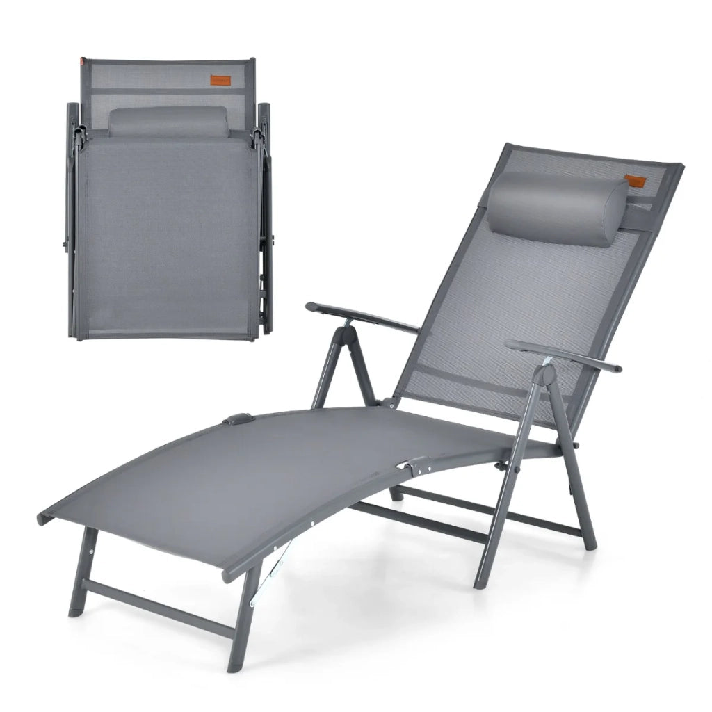 Chaise longue pieghevole con schienale reclinabile 142 x 61 x 103 cm comfort ottimale metallo grigio 20_0011257