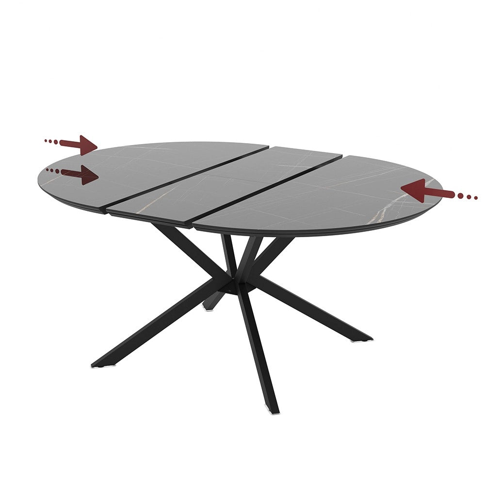 Tavolo rotondo allungabile Dobok piano effetto marmo nero con dettagli oro lucido 126x126x76H