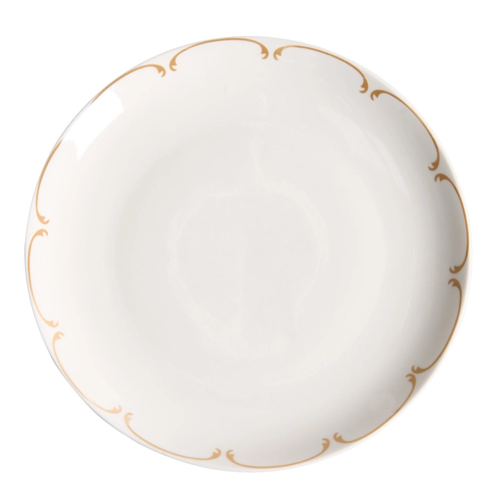Set da 12 pezzi di stoviglie in porcellana con bordi decorativi in bianco e oro e finitura smaltata trasparente per cucina e sala da pranzo