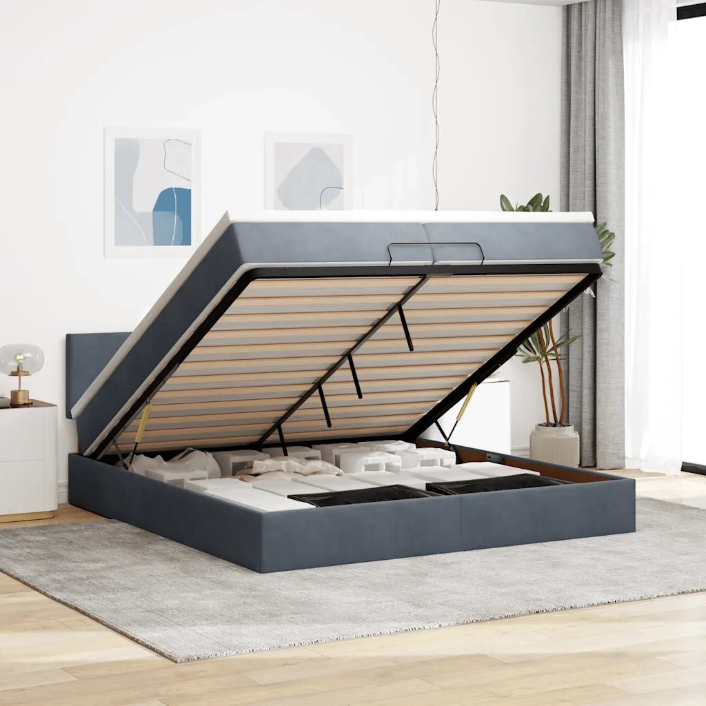 Struttura Letto Pouf con Materasso 200x200 cm in Velluto 3311724