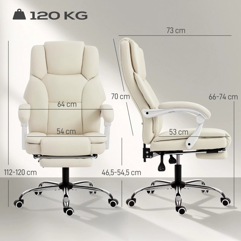 Sedia da ufficio reclinabile con poggiapiedi girevole 360° in pelle sintetica beige 64 × 73 × 112-120 cm