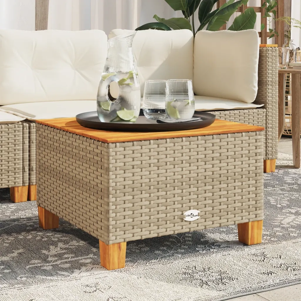 Tavolo da Giardino Beige 55x55x36 cm Polyrattan e Legno Acacia 365910