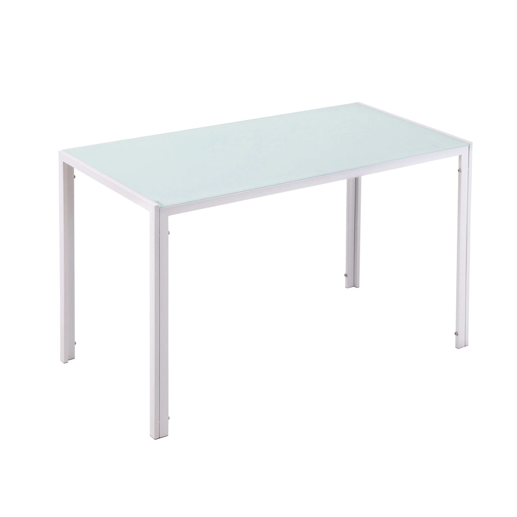 Tavolo Rettangolare da 4 Persone per Cucina e Soggiorno, Tavolo Moderno in Metallo e Vetro Temperato, 120x60x75 cm, Bianco