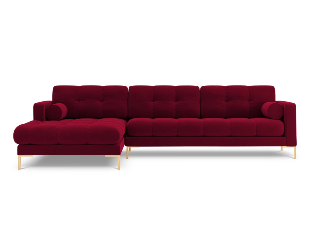 Cosmopolitan Design - Divano angolare sinistro "Bali" 5 posti in velluto rosso 