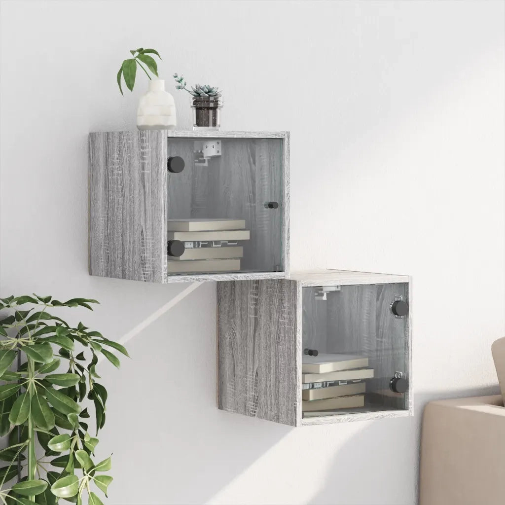 Comodini con Ante in Vetro 2pz Grigio Sonoma 35x37x35 cmcod mxl 111662