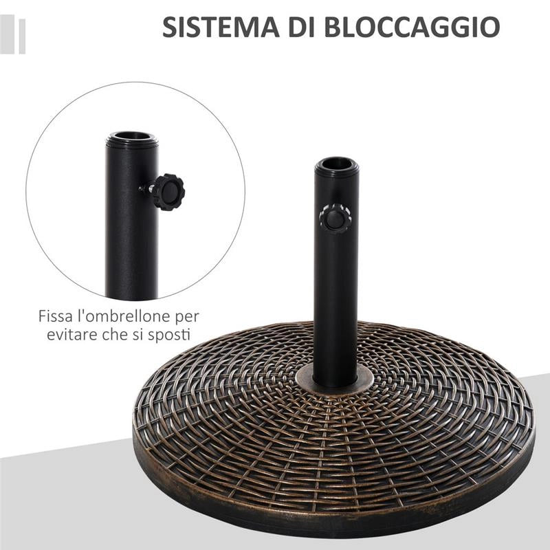 BASE PER OMBRELLONE ROTONDA IN PLASTICA EFFETTO RATTAN DA 25KG BRONZO