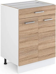 Mobiletto base per cucina R-Line, Sonoma, 60 cm con cassetto, senza piano di lavoro, per la libera combinazione all'interno di sistemi cucina modulari
