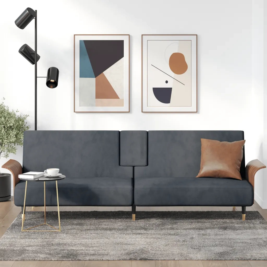 Divano letto | Sof¨¤ letto | Letto singolo con Portabicchieri in Velluto Grigio Scuro