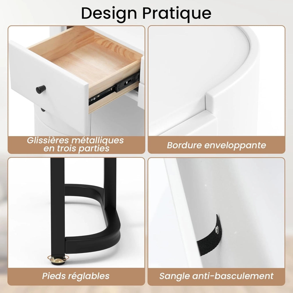 WOLTU Toeletta con Illuminazione a Led e Specchio, Postazione da Trucco con 3 Cassetti in Legno Massiccio, 1 Mobile Laterale Flessibile, Piano Lucido, Bordo in PVC, Facile da Montare, Moderno, Bianco
