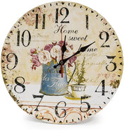Orologio da parete in legno da 30 cm, stile rurale, silenzioso e senza tic per cucina, ufficio casalingo, soggiorno e camera da letto (caffè & fiori)