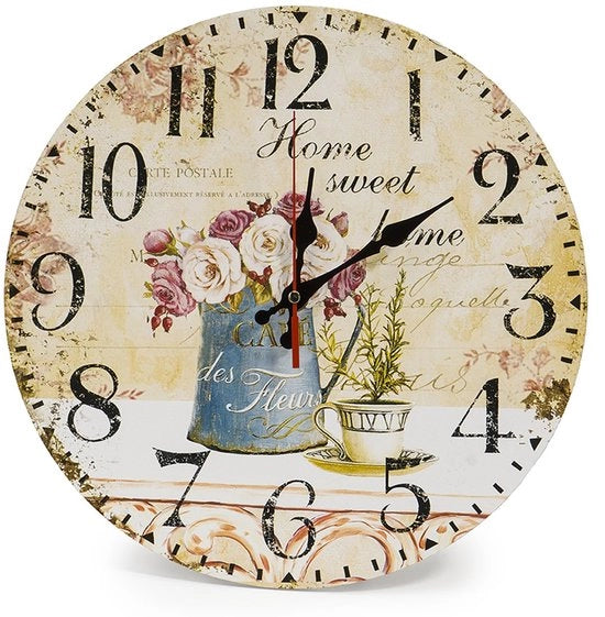 Orologio da parete in legno da 30 cm, stile rurale, silenzioso e senza tic per cucina, ufficio casalingo, soggiorno e camera da letto (caffè & fiori)