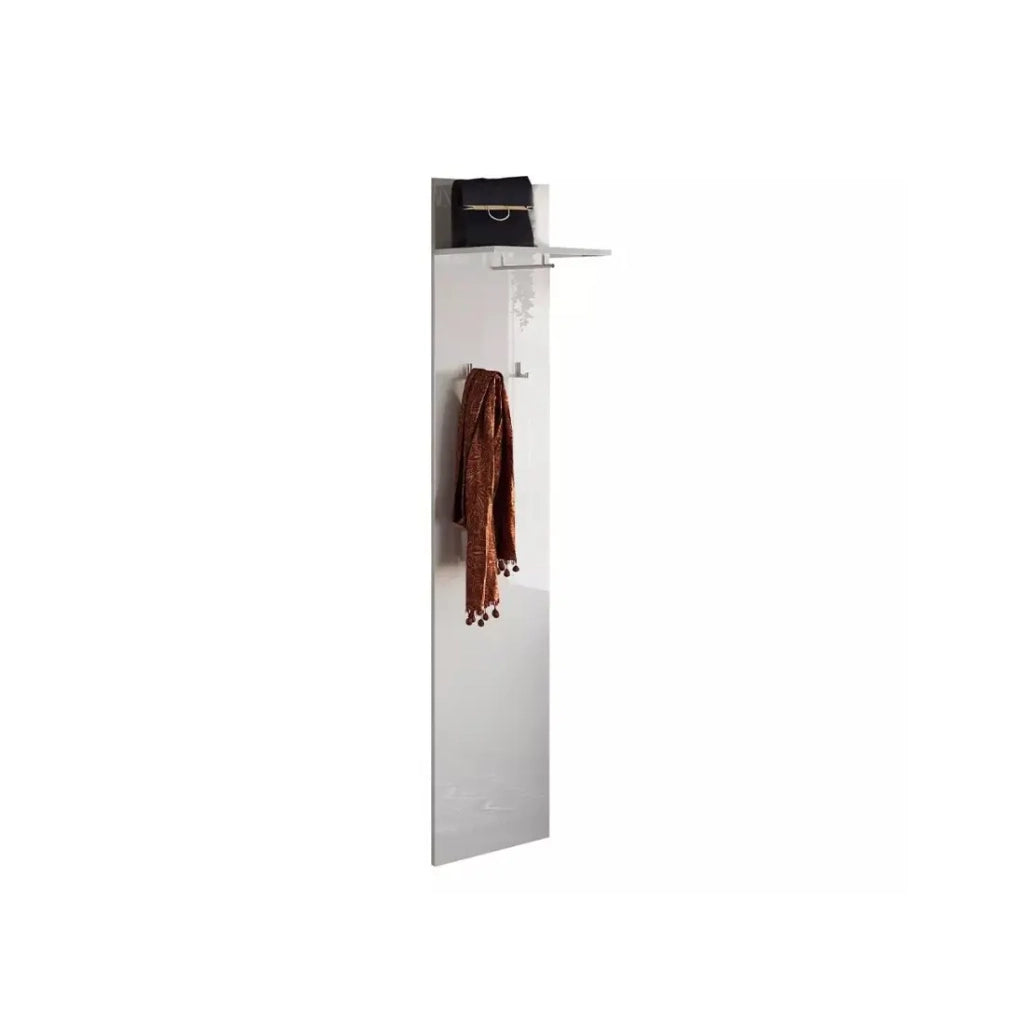 Appendiabiti sospeso con mensola, collezione KEY in bianco lucido lacato.