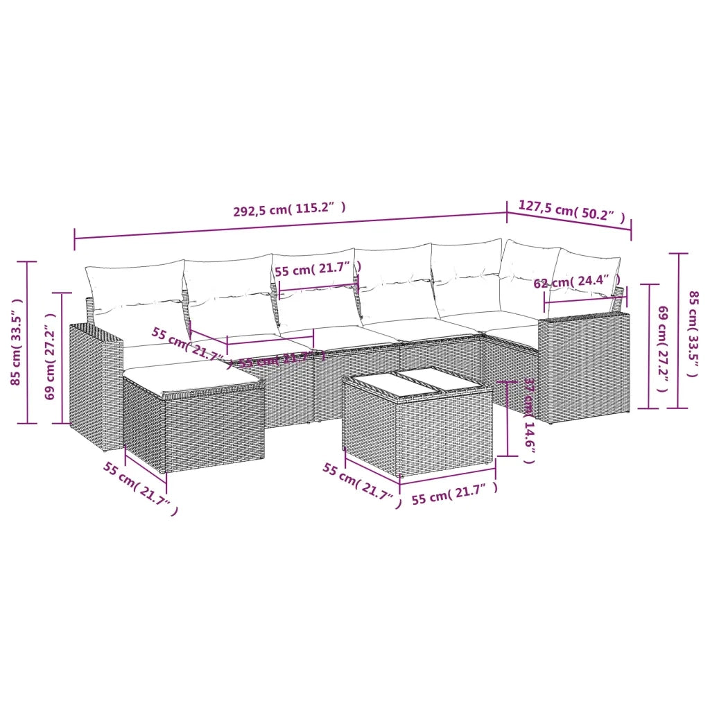 Set Divano da Giardino 8 pz con Cuscini Beige in Polyrattan 3251625