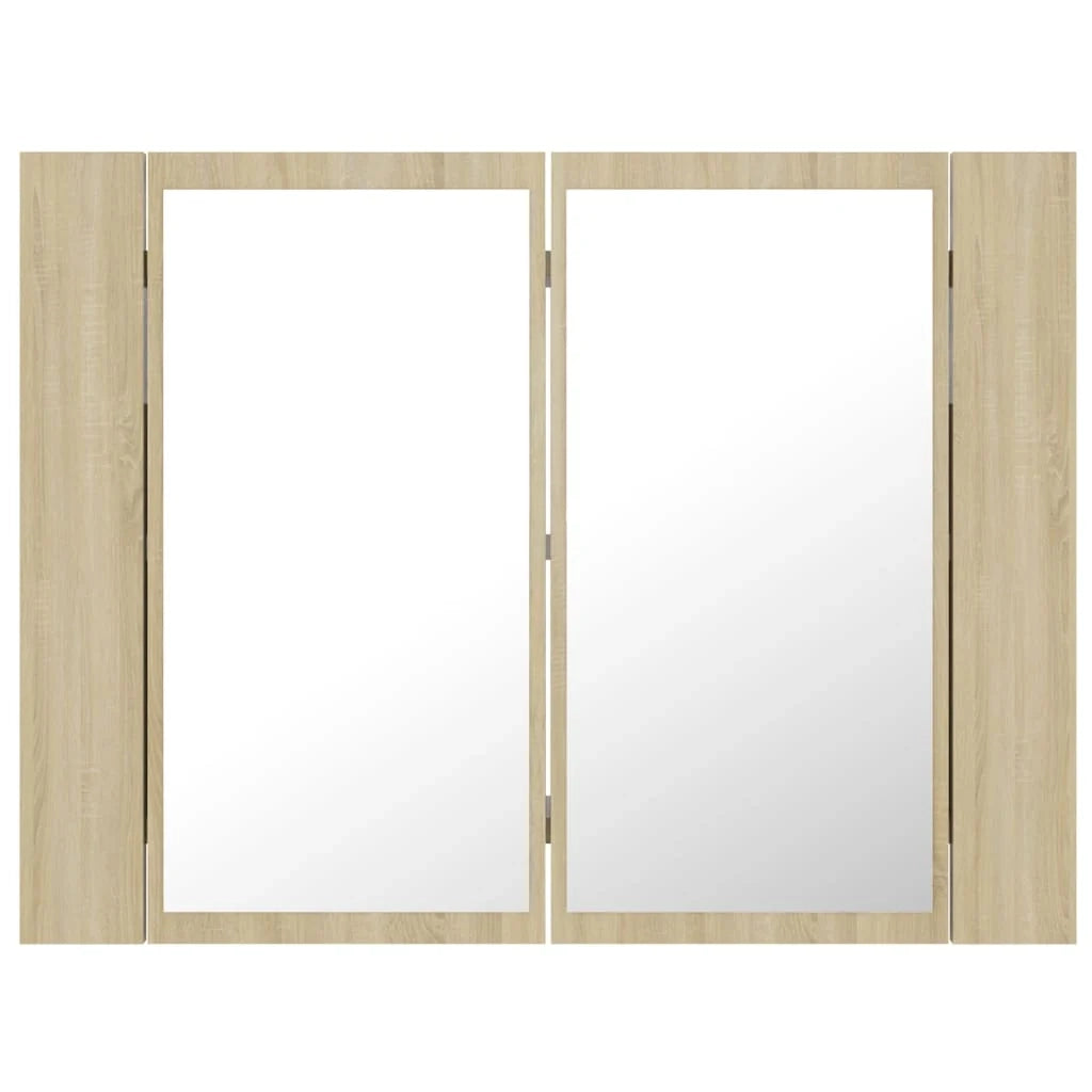 Mobiletto con specchio da bagno a LED rovere Sonoma 60 x 12 x 45 cm acrilico 02_0006747