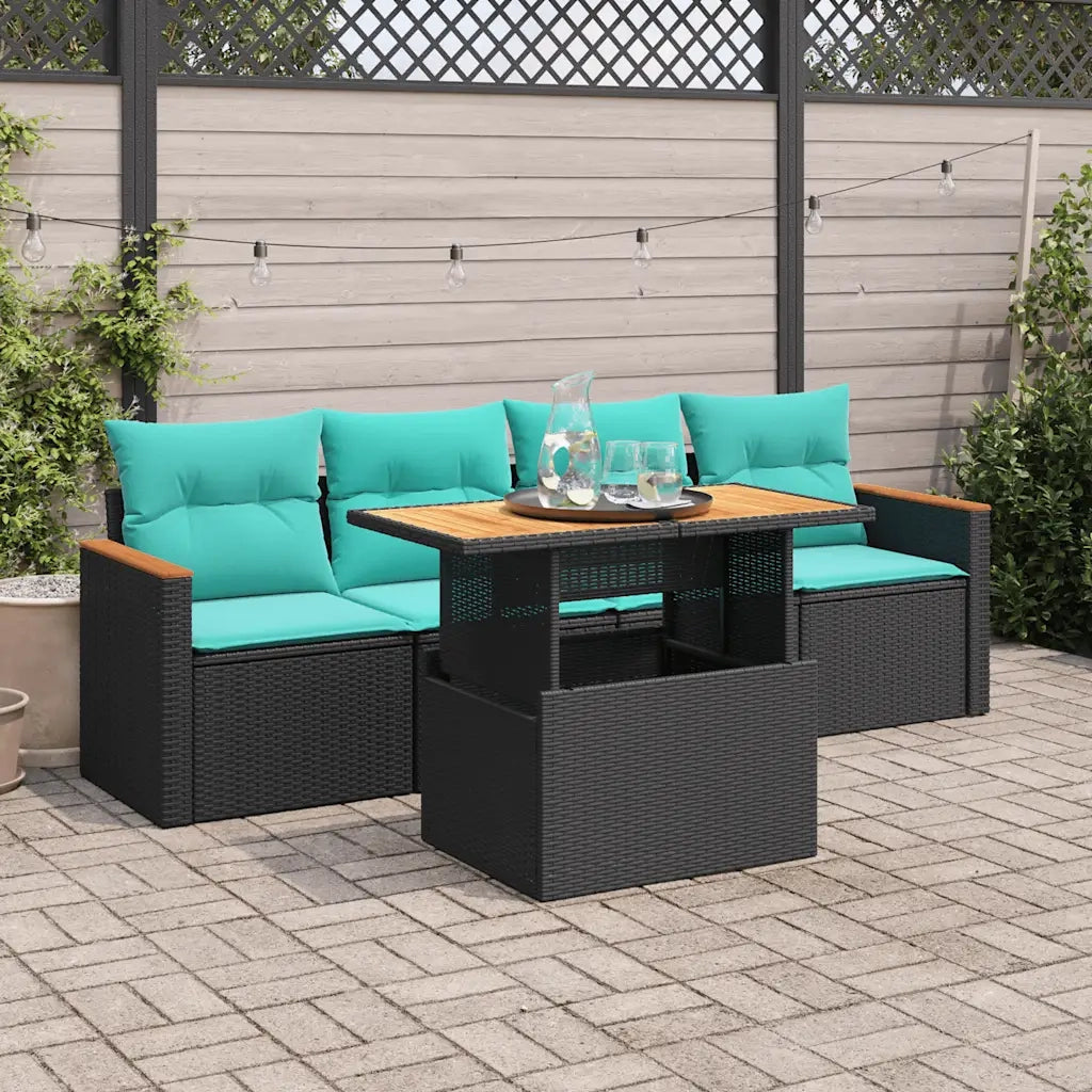 Set Divani da Giardino 5 pz con Cuscini in Polyrattan Nero