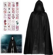 Costume da vampiro da 90 cm con cappuccio - set di costumi da Halloween con 20 tatuiaggi da Halloween - decorazione da festa