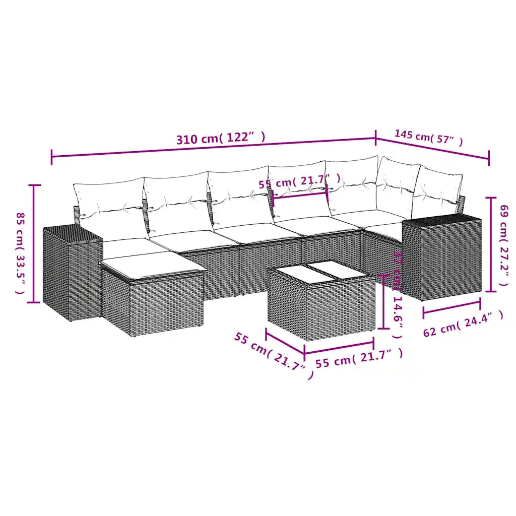 Set Divani da Giardino 8 pz con Cuscini Nero in Polyrattan 3222886