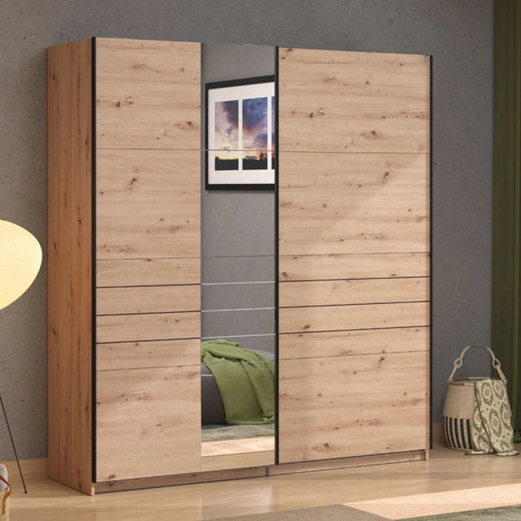 Armadio Camera da Letto Siri, Guardaroba Grande Appendiabiti, 195x217.5h cm Marrone Rovere Nodi