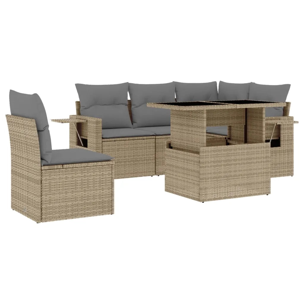 Set Divano da Giardino 6 pz con Cuscini Beige in Polyrattan