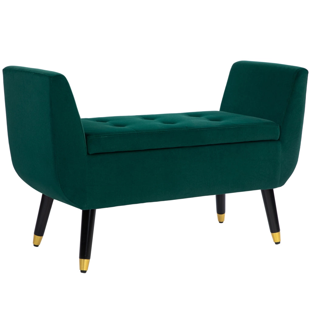 Divano 2 posti con braccioli e contenitore ¨C zephmum ¨C velluto verde, 107x42x65 cm