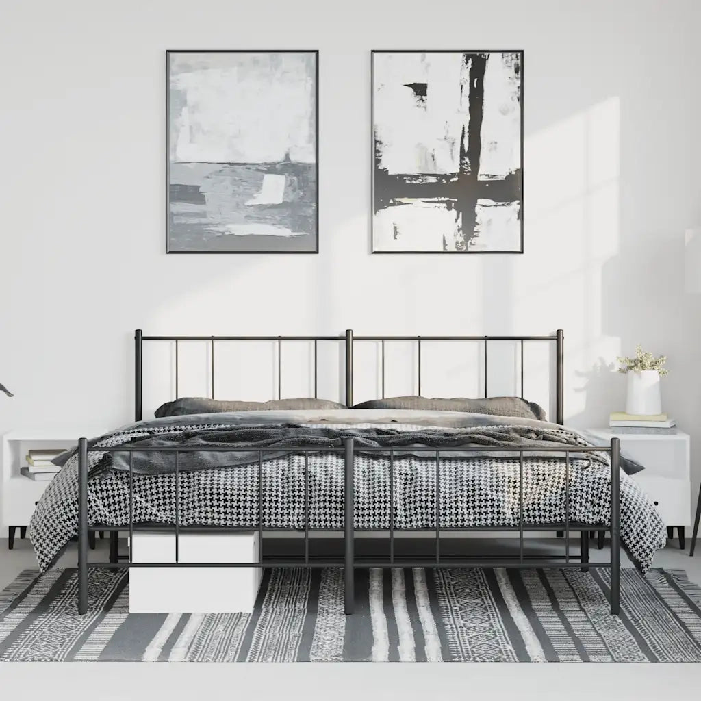 Giroletto con Testiera e Pediera-Struttura Letto Metallo Nero 183x213 cm 711214