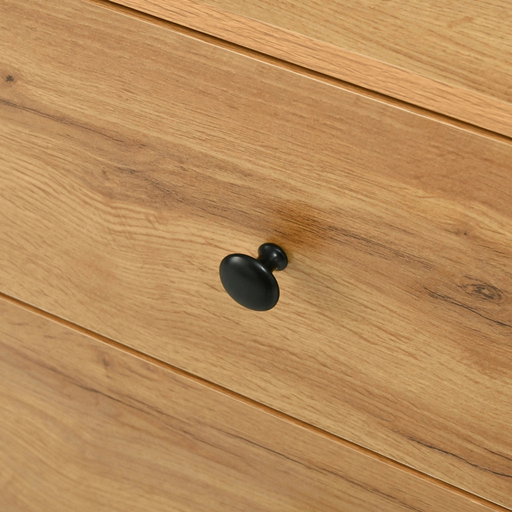 Madia con anta e tre cassetti in pannello di particelle nero e naturale 120 × 35 × 76 cm