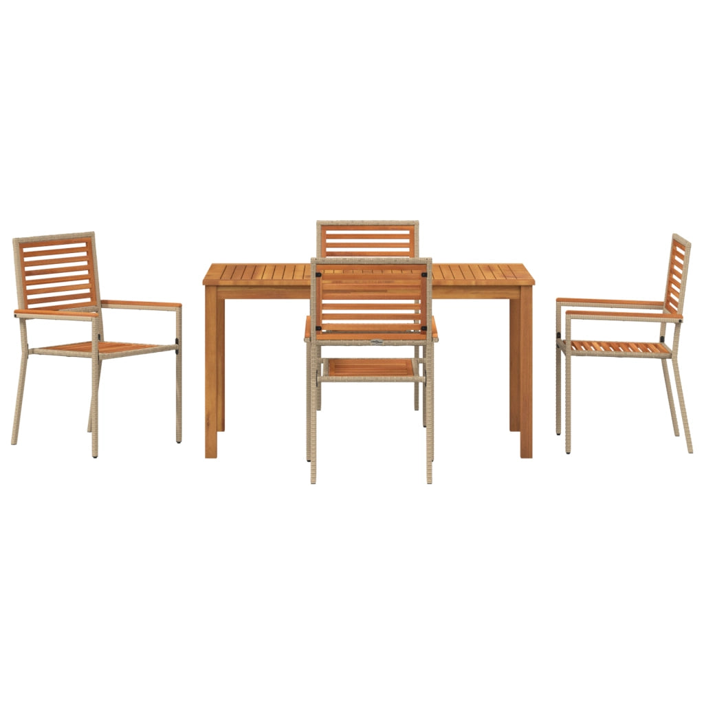 Set pranzo giardino 5 pezzi Beige Polyrattan Acacia