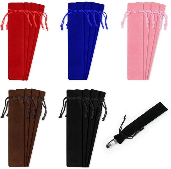 Etui da disegno 20 pezzi con cordino, astuccio, custodia per matite, pennarelli, penna a sfera (nero, rosso, moka, blu, rosa)