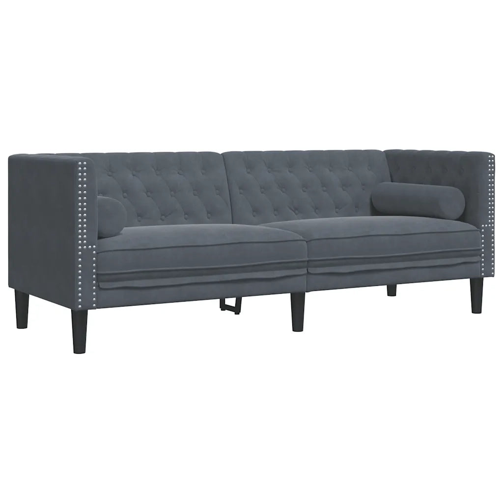 Set Divani Chesterfield 3pz con Cuscini Grigio Scuro Velluto 3209282