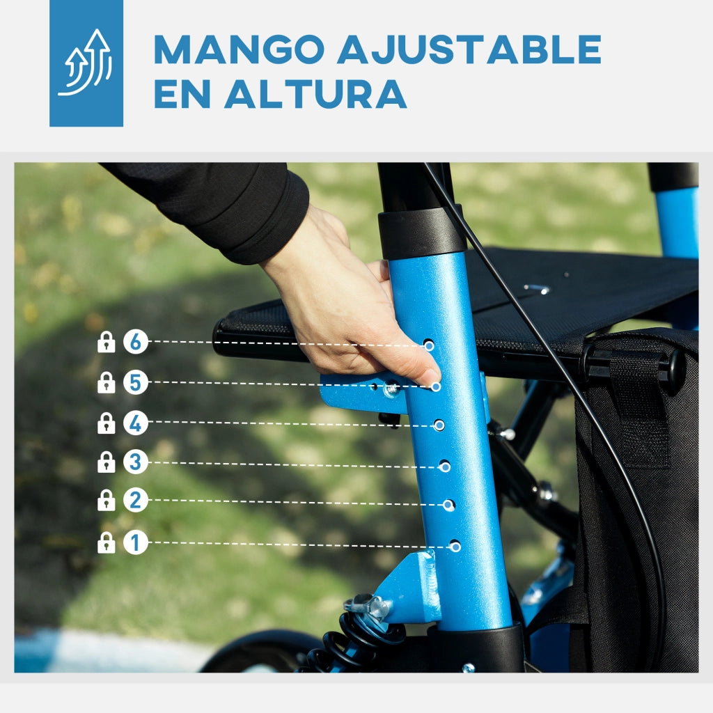 Andatore per Anziani Pieghevole con Sedile e 4 Ruote ¨C zephmum ¨C Altezza Regolabile, Freni a Mano, Blu e Nero