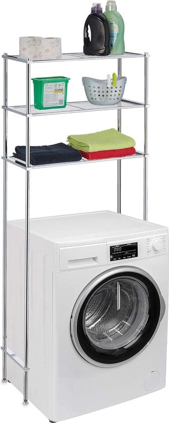 Cassettiera per lavatrice a 3 piani, cassettiera per lavatrice e asciugatrice, lavabo, wc, armadio per bagno, HBD 162,5 x 67 x 30 cm, argento